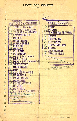 Kriegsgefangenschaft in Frankreich: Eine Bekleidungsliste fr Kriegsgefangene in Frankreich.